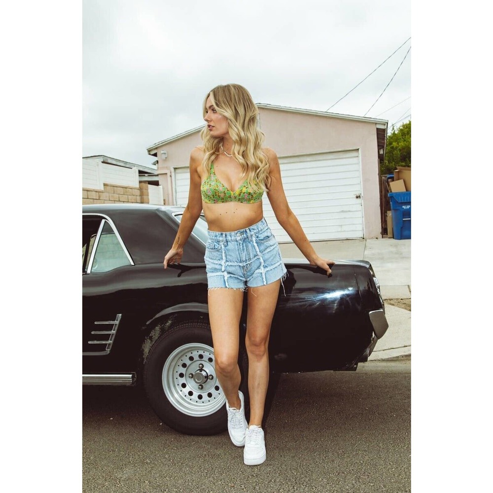 Revice Denim OC Cutoffs/4Ever High Waisted Summer Short Fray Grid Detail 28 W 26